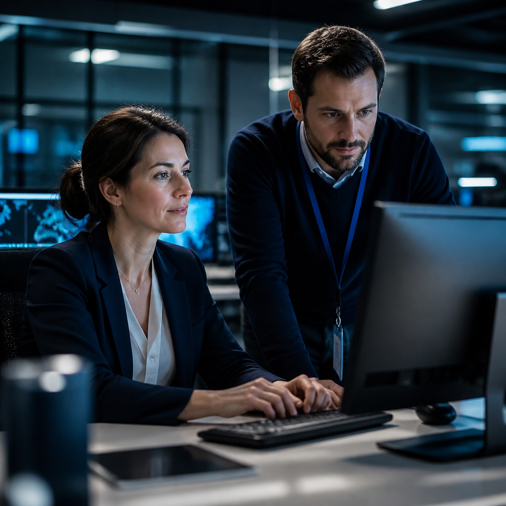 Responsable métier et technicien vérifiant une récupération de données cloud